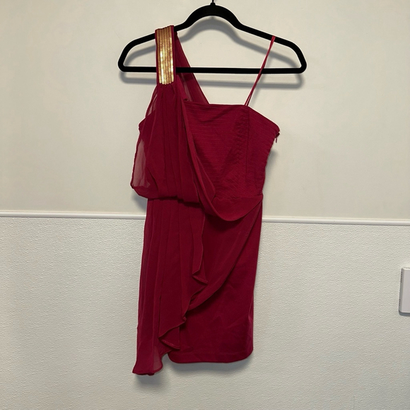 Women's Lulumari Burgundy formal party off the shoulder Dress Size S gold sequin - Picture 1 of 12